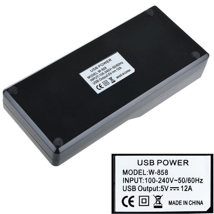 قاعدة شحن ذكية سطح مكتب W-858 بقدرة 12A و12 منفذ USB للشحن السريع، AC100-240V، قابس أمريكي، قابس أمريكي