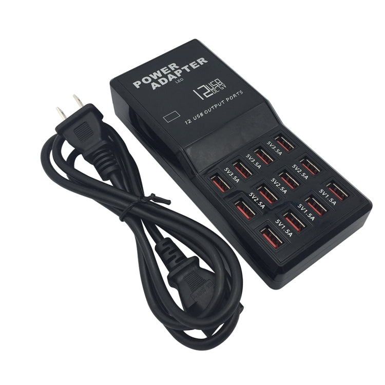 قاعدة شحن ذكية سطح مكتب W-858 بقدرة 12A و12 منفذ USB للشحن السريع، AC100-240V، قابس أمريكي، قابس أمريكي
