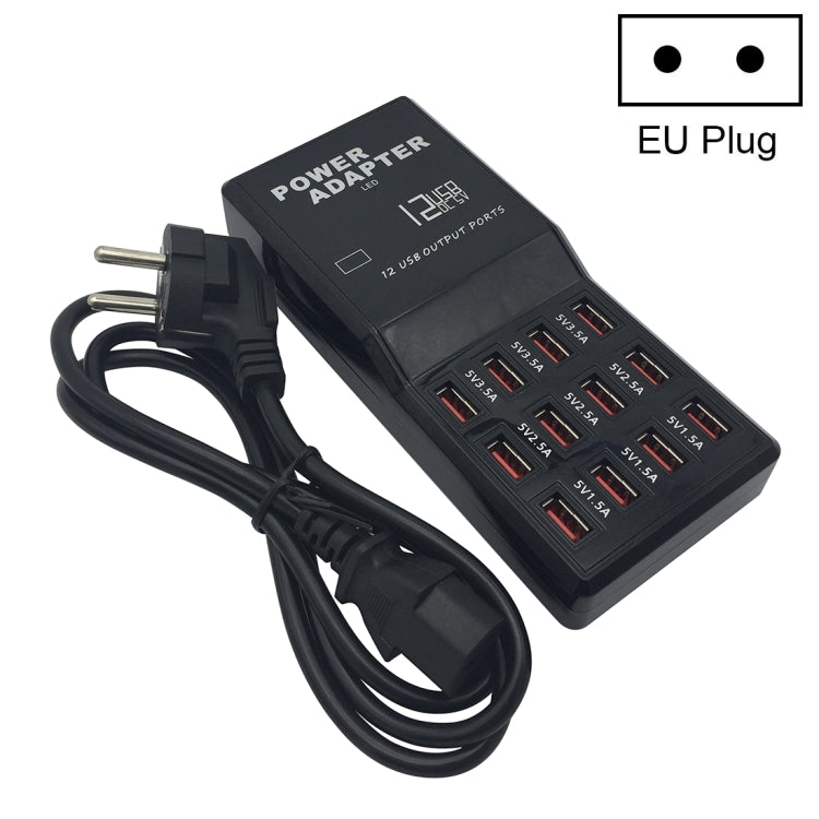 قاعدة شحن ذكية سطح مكتب W-858 بقدرة 12A و12 منفذ USB للشحن السريع، AC100-240V، قابس الاتحاد الأوروبي، قابس الاتحاد الأوروبي