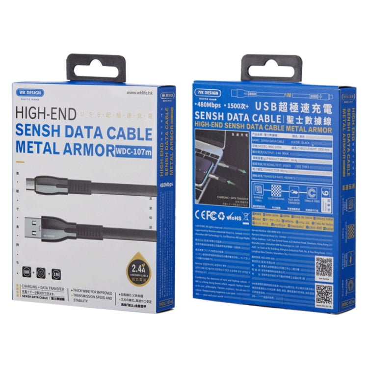 WK WDC-107i كابل شحن ومزامنة بيانات USB إلى 8 بن بطول 1 متر، خرج 2.4A، سلسلة سبائك الزنك، 8 بن