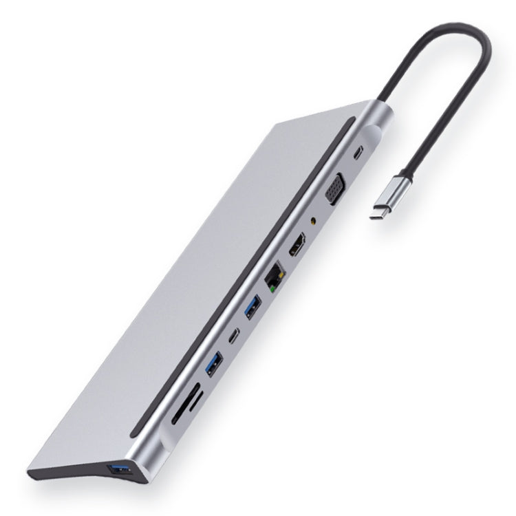 محول HUB 11 في 1 RJ45 + 87 واط PD + SD/TF + USBx3 + HDMI + VGA + 3.5 مم AUX إلى Type-C، 11 في 1