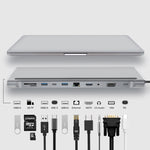 محول HUB 11 في 1 RJ45 + 87 واط PD + SD/TF + USBx3 + HDMI + VGA + 3.5 مم AUX إلى Type-C، 11 في 1