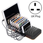 محطة شحن ذكية USB سريعة بقدرة 100 واط مع 15 منفذ وحامل للهاتف والتابلت WLX-815، قابس أمريكي 100 واط، قابس أوروبي 100 واط، قابس بريطاني 100 واط، قابس أسترالي 100 واط