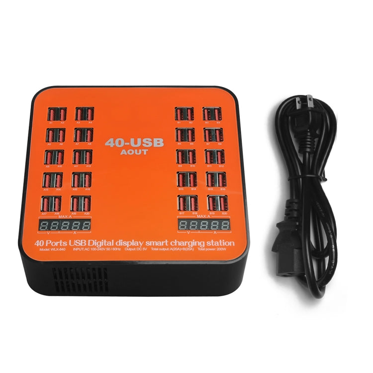 محطة شحن ذكية USB بقدرة 200 واط مع 40 منفذ وشاشة رقمية WLX-840، AC100-240V، قابس أمريكي (أسود+برتقالي)، قابس أمريكي