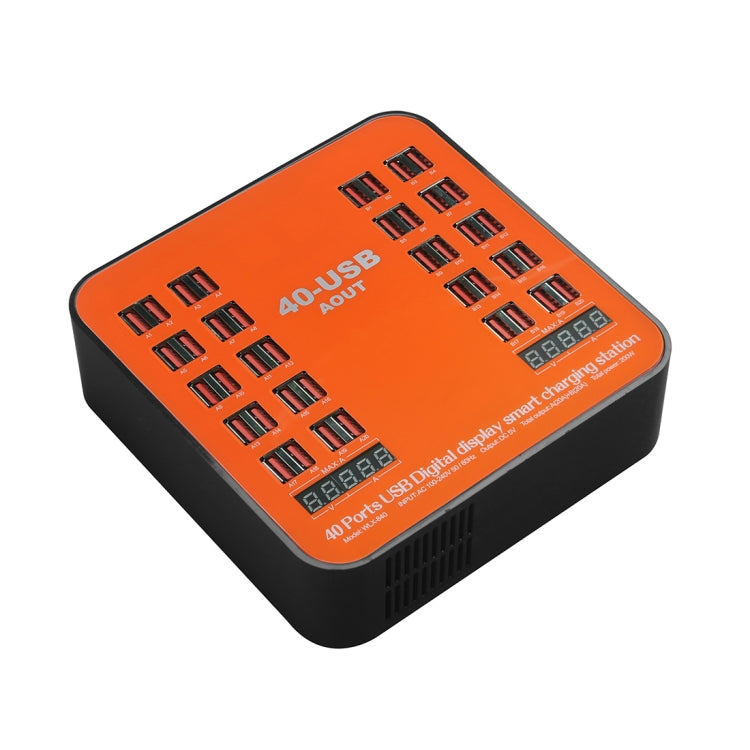 محطة شحن ذكية USB بقدرة 200 واط مع 40 منفذ وشاشة رقمية WLX-840، AC100-240V، قابس أوروبي (أسود+برتقالي)، قابس أوروبي