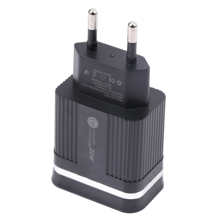 46-A2C2 20 واط PD + QC3.0 شاحن متعدد الوظائف USB سريع، قابس EU، قابس EU