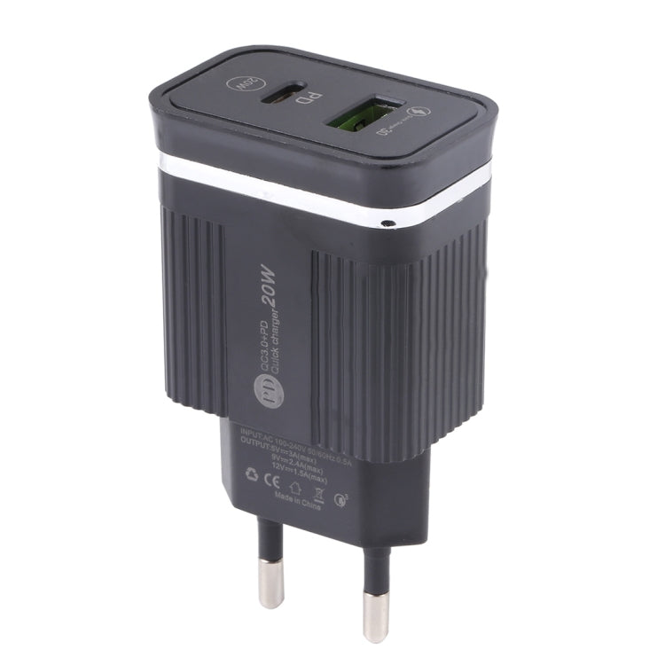 46-A2C2 20 واط PD + QC3.0 شاحن متعدد الوظائف USB سريع، قابس EU، قابس EU