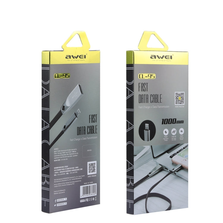 AWEI CL-95 كابل بيانات شحن سريع محمول TPE + سبائك الألمنيوم USB إلى 8 بن، 2A، الطول: 1 متر