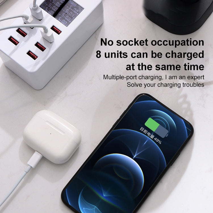 محطة شحن ذكية A8 بقدرة 50 واط مع 8 منافذ USB + QC3.0 مع شاشة رقمية AC100-240V، قابس أسترالي، A8 قابس أسترالي