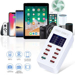 محطة شحن ذكية A8 بقدرة 50 واط مع 8 منافذ USB + QC3.0 مع شاشة رقمية AC100-240V، قابس أمريكي، A8 قابس أمريكي
