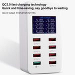 محطة شحن ذكية A8 بقدرة 50 واط مع 8 منافذ USB + QC3.0 مع شاشة رقمية AC100-240V، قابس أوروبي، A8 قابس أوروبي