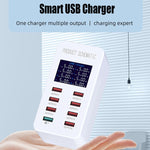 محطة شحن ذكية A8 بقدرة 50 واط مع 8 منافذ USB + QC3.0 مع شاشة رقمية AC100-240V، قابس أوروبي، A8 قابس أوروبي