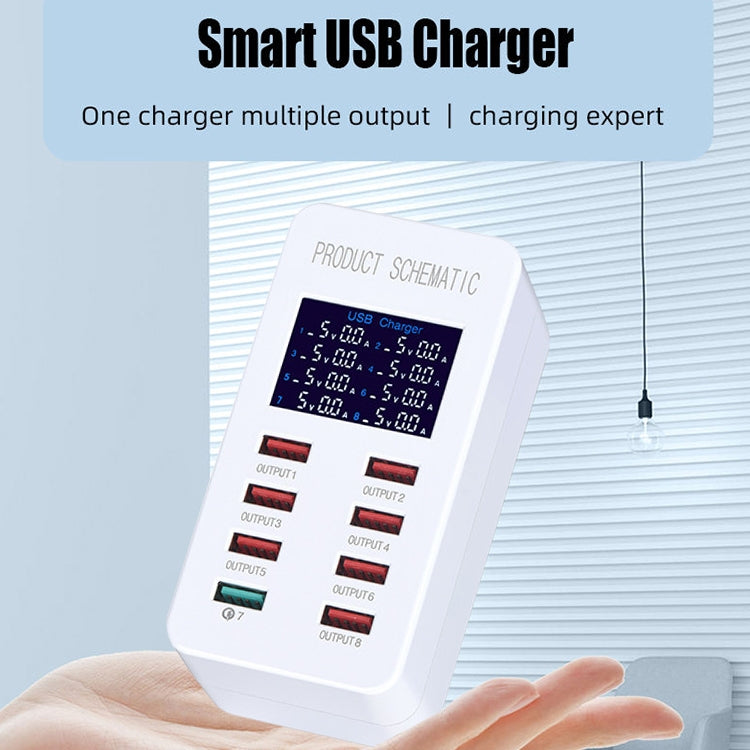 محطة شحن ذكية A8 بقدرة 50 واط مع 8 منافذ USB + QC3.0 مع شاشة رقمية AC100-240V، قابس أوروبي، A8 قابس أوروبي