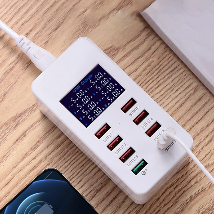 محطة شحن ذكية A8 بقدرة 50 واط مع 8 منافذ USB + QC3.0 مع شاشة رقمية AC100-240V، قابس بريطاني، A8 قابس بريطاني