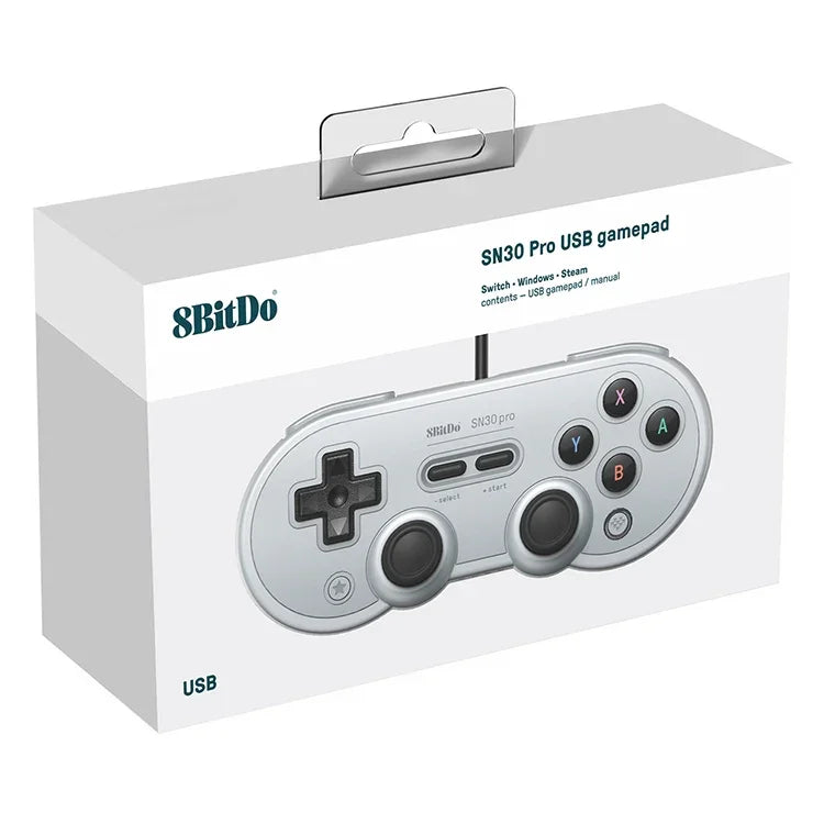 يد تحكم لعبة سلكية USB من 8Bitdo SN30 PRO لوحدة Swith / Steam / الكمبيوتر، SN30 PRO سلكي (رمادي)