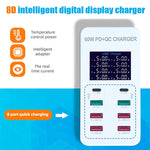 محطة شحن ذكية A8T بقدرة 60 واط مع 8 منافذ USB + QC3.0 + PD Type-C مع شاشة رقمية AC100-240V، قابس أوروبي، A8T قابس أوروبي