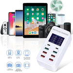 محطة شحن ذكية A8T بقدرة 60 واط مع 8 منافذ USB + QC3.0 + PD Type-C مع شاشة رقمية AC100-240V، قابس بريطاني، A8T قابس بريطاني