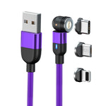 كابل شحن ومزامنة بيانات مغناطيسي دوار 540 درجة 3 في 1 USB إلى 8 بن + USB-C / Type-C + Micro USB، طول 1 متر، 3 أمبير