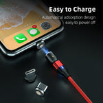 كابل شحن ومزامنة بيانات مغناطيسي دوار 540 درجة 3 في 1 USB إلى 8 بن + USB-C / Type-C + Micro USB، طول 1 متر، 3 أمبير