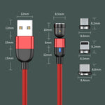 كابل شحن ومزامنة بيانات مغناطيسي دوار 540 درجة 3 في 1 USB إلى 8 بن + USB-C / Type-C + Micro USB، طول 2 متر، 3 أمبير