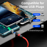 كابل شحن ومزامنة بيانات مغناطيسي دوار 540 درجة 3 في 1 USB إلى 8 بن + USB-C / Type-C + Micro USB، طول 2 متر، 3 أمبير