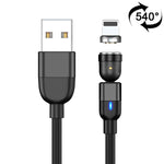 كابل شحن ومزامنة بيانات مغناطيسي دوار 540 درجة USB إلى 8 بن، طول 2 متر، 3 أمبير