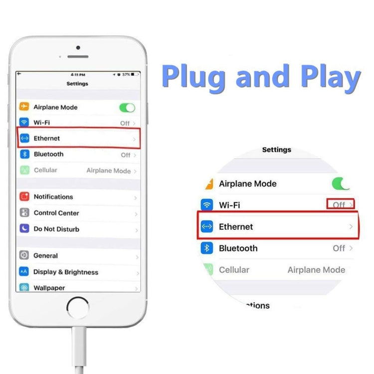 كابل محول شبكة إيثرنت LAN NK107A1 8 دبابيس إلى RJ45 لسلسلة iPhone / iPad، الطول الكلي: 16 سم