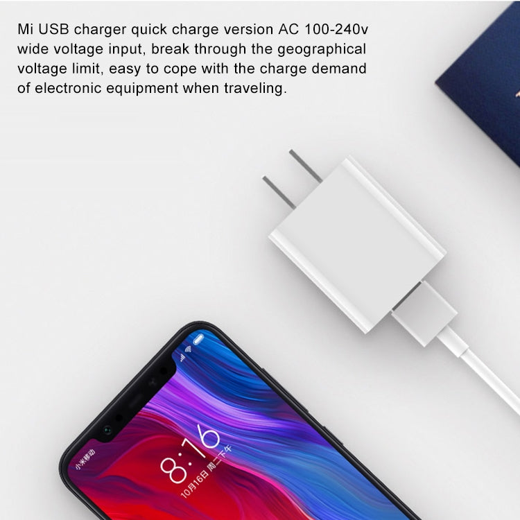 شاحن حائط أصلي من شاومي 18 واط بمنفذ USB واحد شاحن سريع، قابس US، 18 واط