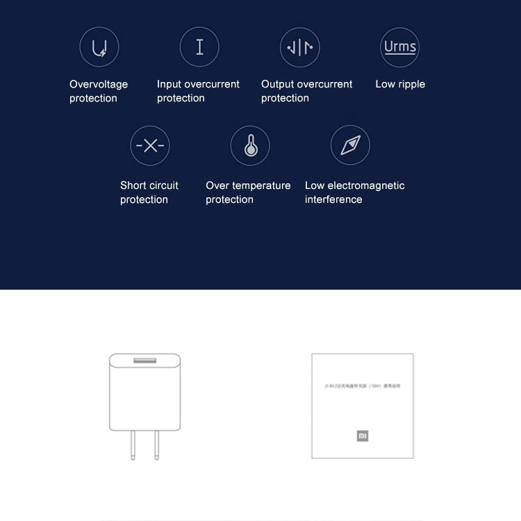 شاحن حائط أصلي من شاومي 18 واط بمنفذ USB واحد شاحن سريع، قابس US، 18 واط