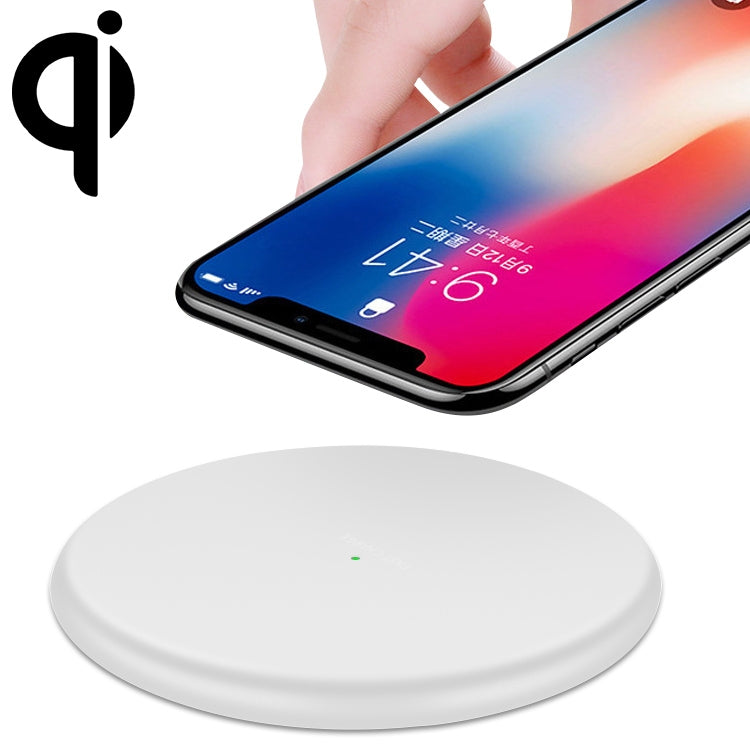 TOVYS-KC-N5 شاحن لاسلكي سريع Qi قياسي بخرج 9 فولت 1 أمبير، سلك دائري مطفي، طول الكابل: 1 متر، مطفي، أبيض مطفي