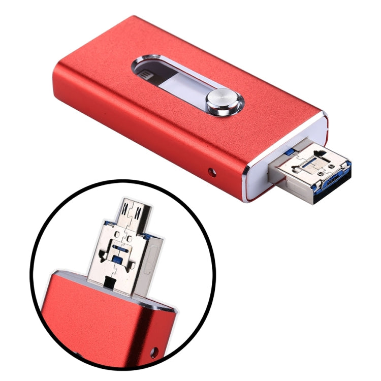 محرك فلاش USB 2.0 و8 Pin وMicro USB 3 في 1 بسعة 32GB، RQW-02 أحمر