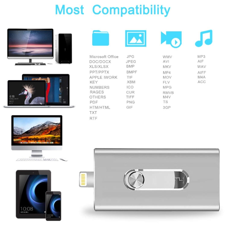 محرك فلاش USB 2.0 و8 Pin وMicro USB 3 في 1 بسعة 32GB، RQW-02 فضي