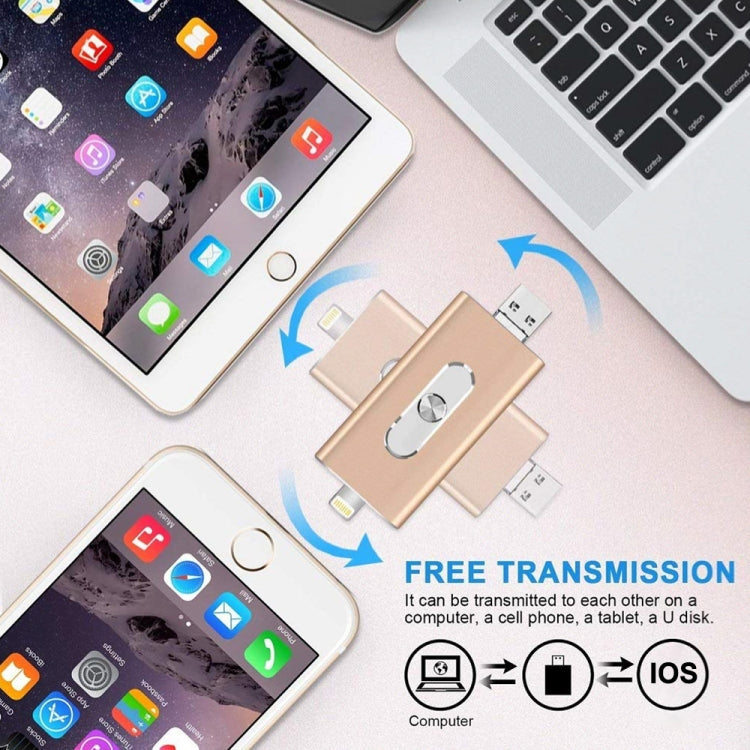محرك فلاش USB 2.0 و8 Pin وMicro USB 3 في 1 بسعة 32GB، RQW-02 فضي