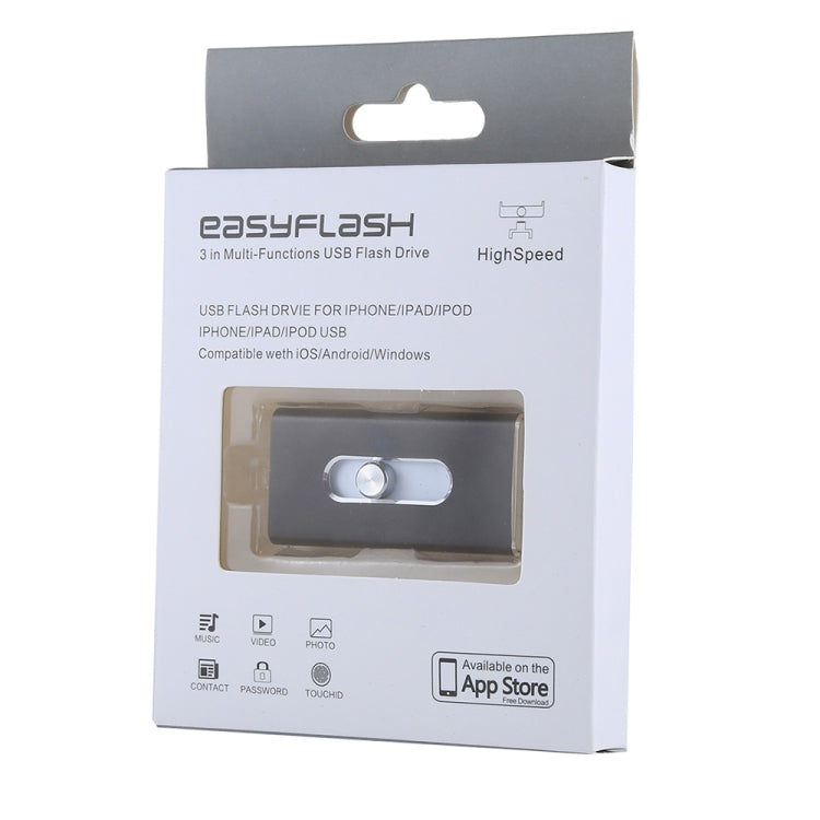 محرك فلاش USB 2.0 و8 Pin وMicro USB 3 في 1 بسعة 64GB، RQW-02 أسود