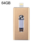 محرك فلاش USB 2.0 و8 Pin وMicro USB 3 في 1 بسعة 64GB، RQW-02 ذهبي