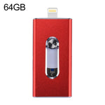 محرك فلاش USB 2.0 و8 Pin وMicro USB 3 في 1 بسعة 64GB، RQW-02 أحمر