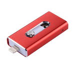 محرك فلاش USB 2.0 و8 Pin وMicro USB 3 في 1 بسعة 64GB، RQW-02 أحمر