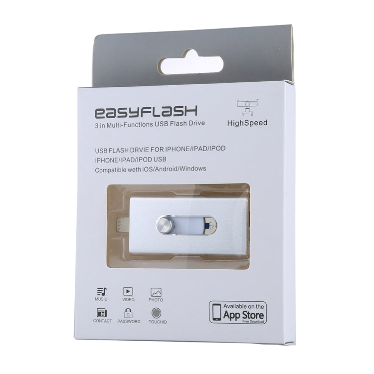 محرك فلاش USB 2.0 و8 Pin وMicro USB 3 في 1 بسعة 64GB، RQW-02 فضي