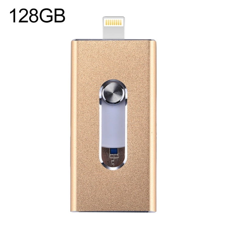 محرك فلاش USB 2.0 و8 Pin وMicro USB 3 في 1 بسعة 128GB، RQW-02 ذهبي