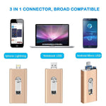 محرك فلاش USB 2.0 و8 Pin وMicro USB 3 في 1 بسعة 128GB، RQW-02 ذهبي