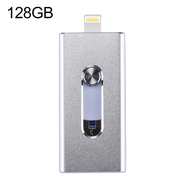 محرك فلاش USB 2.0 و8 Pin وMicro USB 3 في 1 بسعة 128GB، RQW-02 فضي