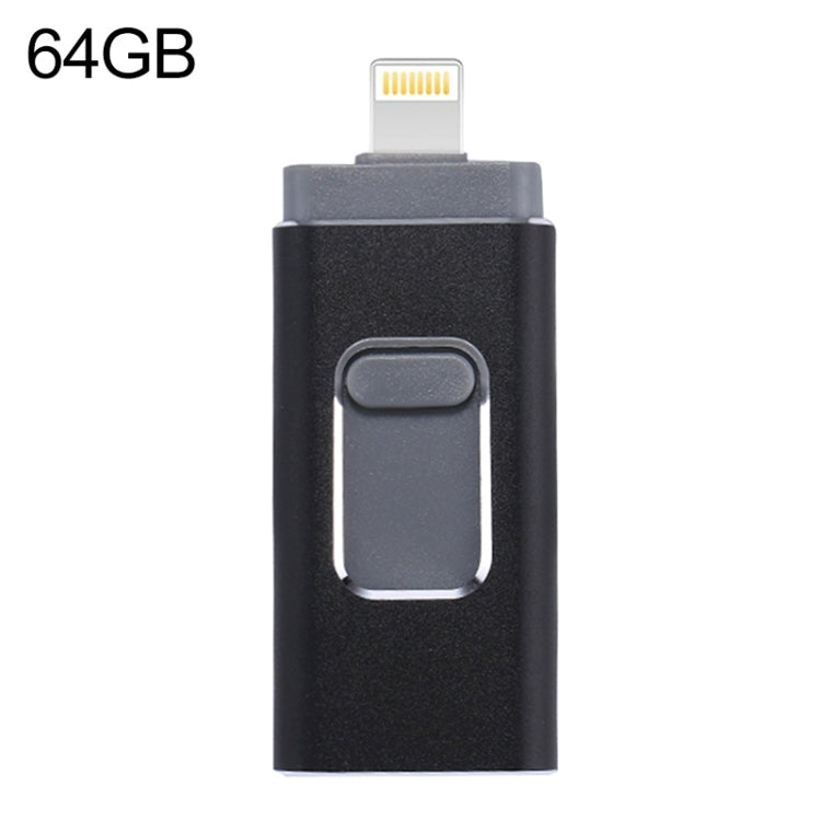 ذاكرة فلاش easyflash RQW-01B 3 في 1 USB 2.0 و 8 دبابيس و Micro USB بسعة 64GB، RQW-01B أسود