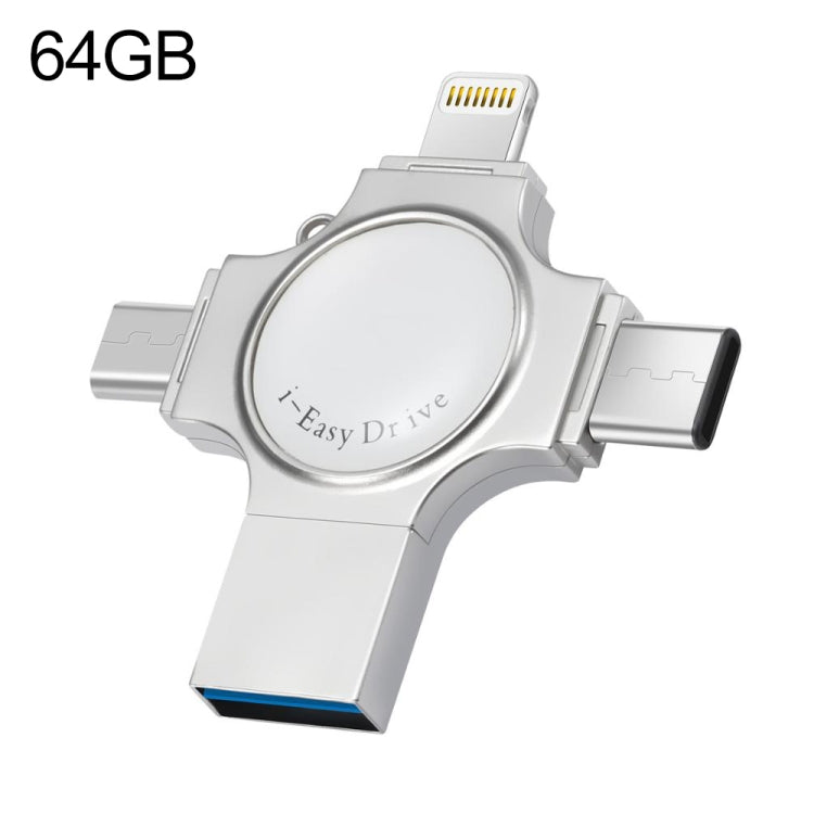 ذاكرة فلاش RQW-11S 4 في 1 USB 2.0 و 8 دبابيس و Micro USB و USB-C / Type-C بسعة 64GB، RQW-11S