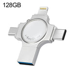 ذاكرة فلاش RQW-11S 4 في 1 USB 2.0 و 8 دبابيس و Micro USB و USB-C / Type-C بسعة 128GB، RQW-11S
