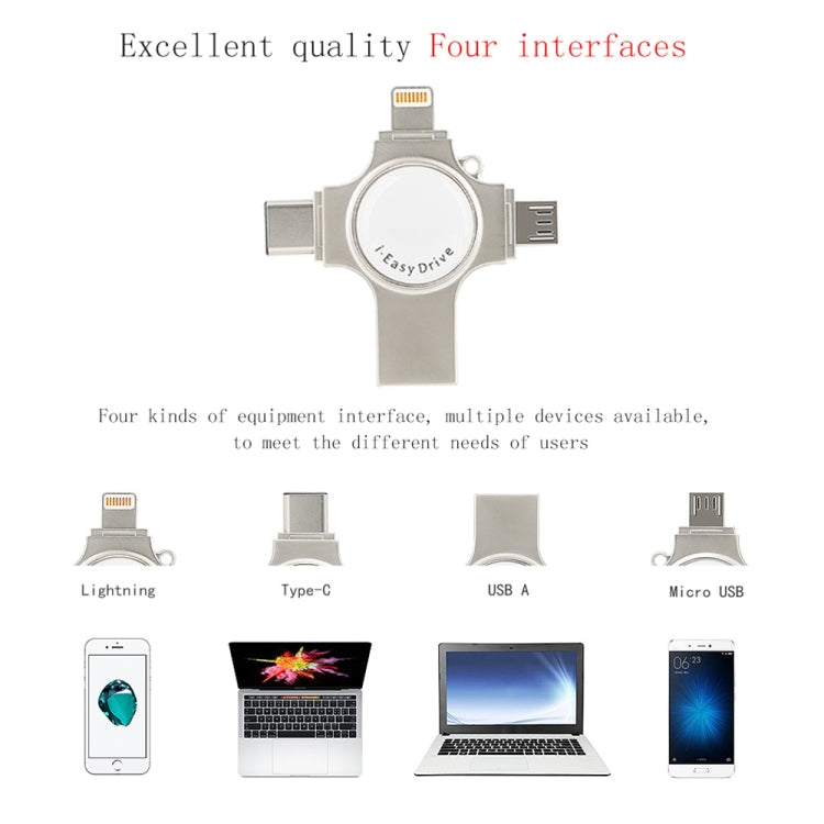 ذاكرة فلاش RQW-11S 4 في 1 USB 2.0 و 8 دبابيس و Micro USB و USB-C / Type-C بسعة 128GB، RQW-11S