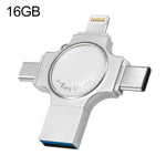 ذاكرة فلاش RQW-11S 4 في 1 USB 2.0 و 8 دبابيس و Micro USB و USB-C / Type-C بسعة 16GB، RQW-11S