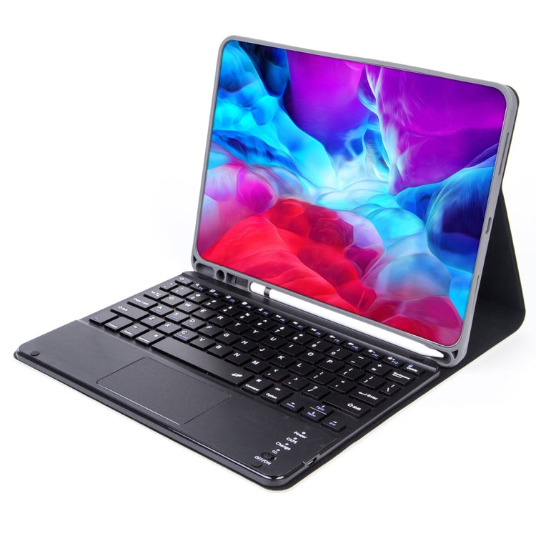 غطاء لوحي X-11BC من الجلد بنسيج عادي مع لوحة مفاتيح Bluetooth قابلة للفصل لجهاز iPad Pro مقاس 11 بوصة 2020 / 2018، مع لوحة لمس وفتحة قلم