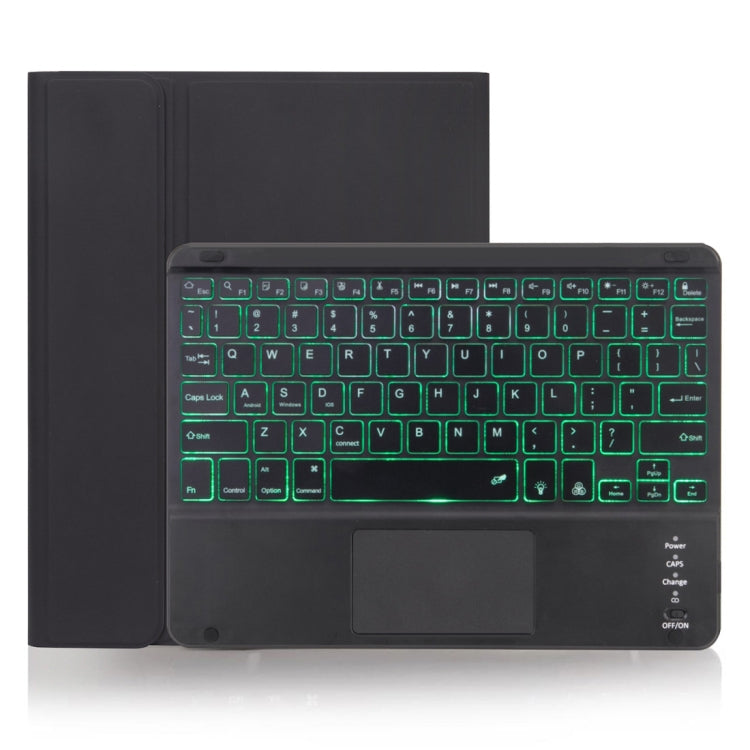 غطاء لوحي X-11BCS من الجلد بنسيج عادي مع لوحة مفاتيح Bluetooth قابلة للفصل لجهاز iPad Pro مقاس 11 بوصة 2020 / 2018، مع لوحة لمس وفتحة قلم وإضاءة خلفية
