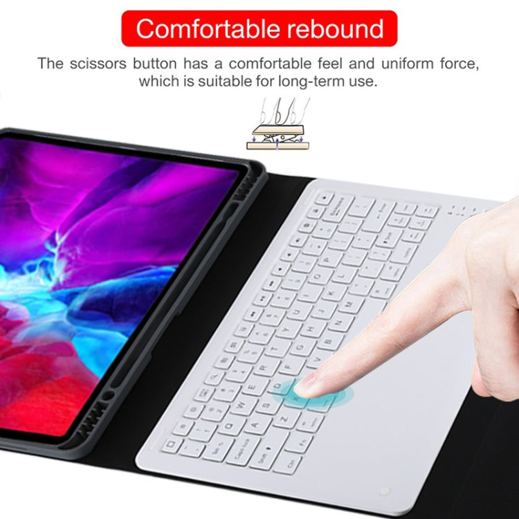 لوحة مفاتيح بلوتوث بيضاء قابلة للفصل حافظة تابلت جلدية من الألياف الدقيقة لجهاز iPad Pro 12.9 بوصة (2020)، مع حامل، لوحة مفاتيح بيضاء