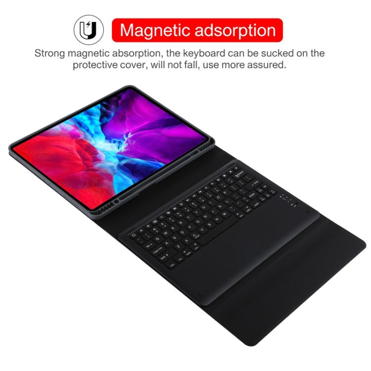 لوحة مفاتيح بلوتوث سوداء قابلة للفصل حافظة تابلت جلدية من الألياف الدقيقة لجهاز iPad Pro 12.9 بوصة (2020)، مع حامل، لوحة مفاتيح سوداء